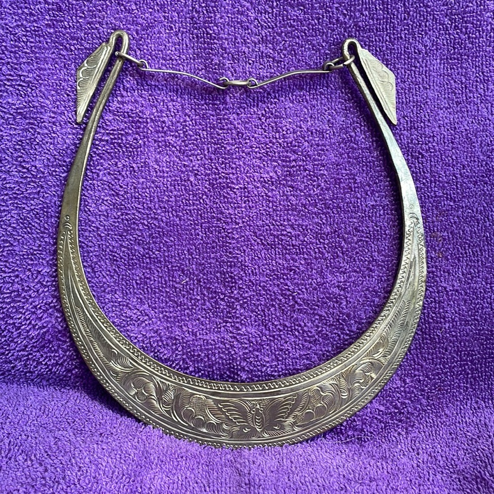 Vintage Silvertone Choker Necklace India Butterfly Tribal Chic